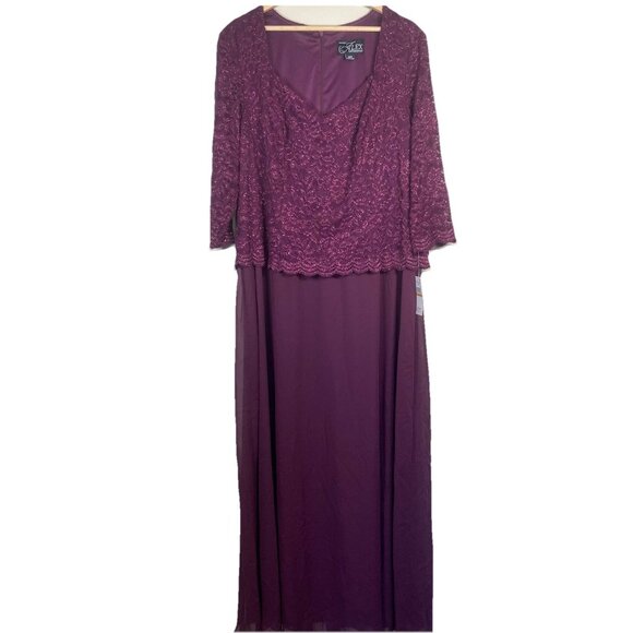 Alex Evenings Woman 16W Plum Lace Sequin Bodice Chiffon Mother Of Bride Dress - Picture 3 of 16